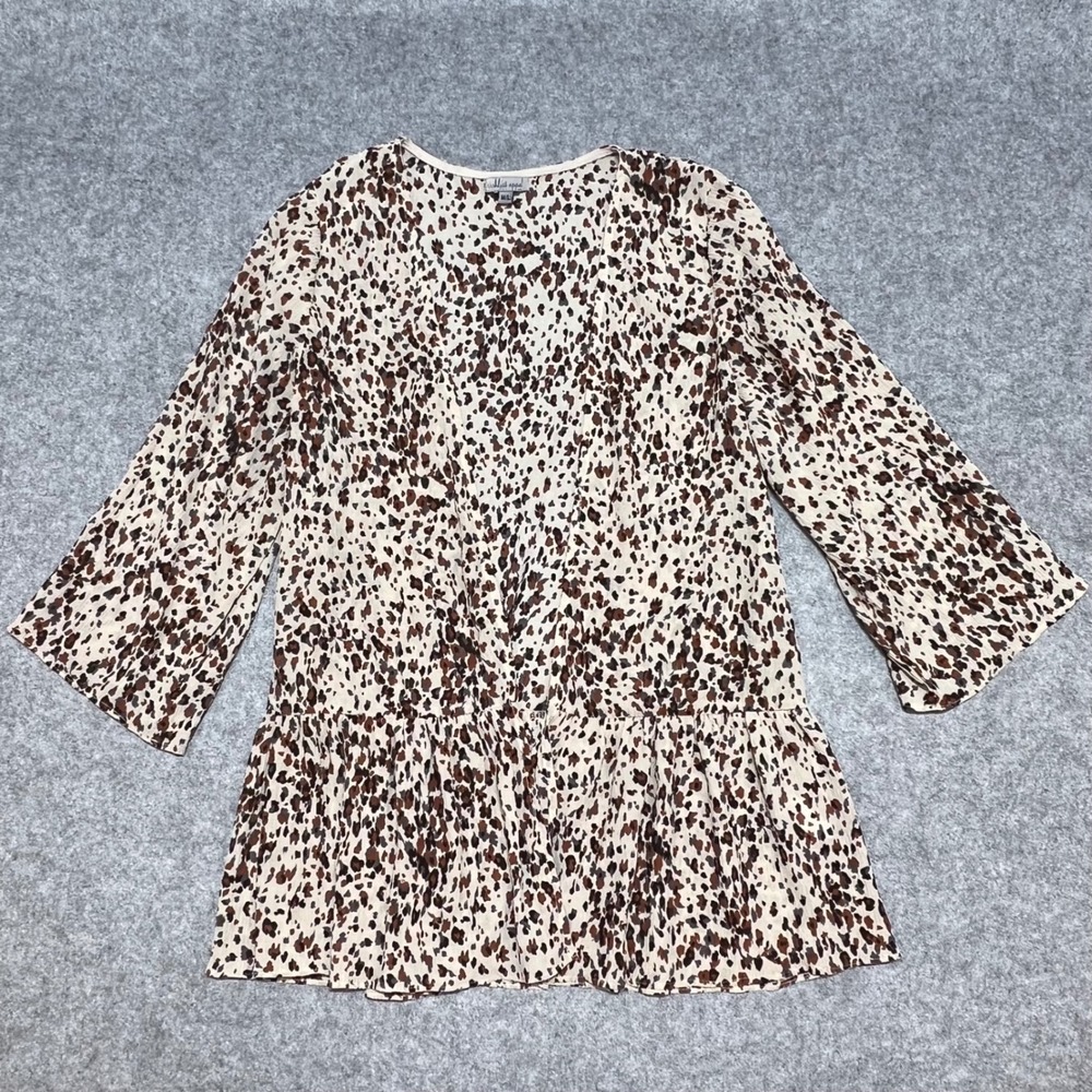 Wishlist Apparel Animal Print Peplum Open Front Shawl Cover Up Brown Grey M/L